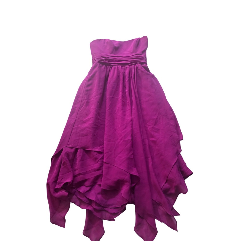 Alfred Angelo 7196 Violet Purple Strapless Handkerchief Hem Chiffon Dress Size 4